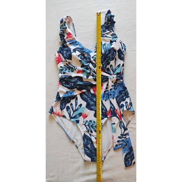 Ladies One Piece Swimsuit Large Blue Pink Floral women’s swimsuit - Picture 9 of 9
